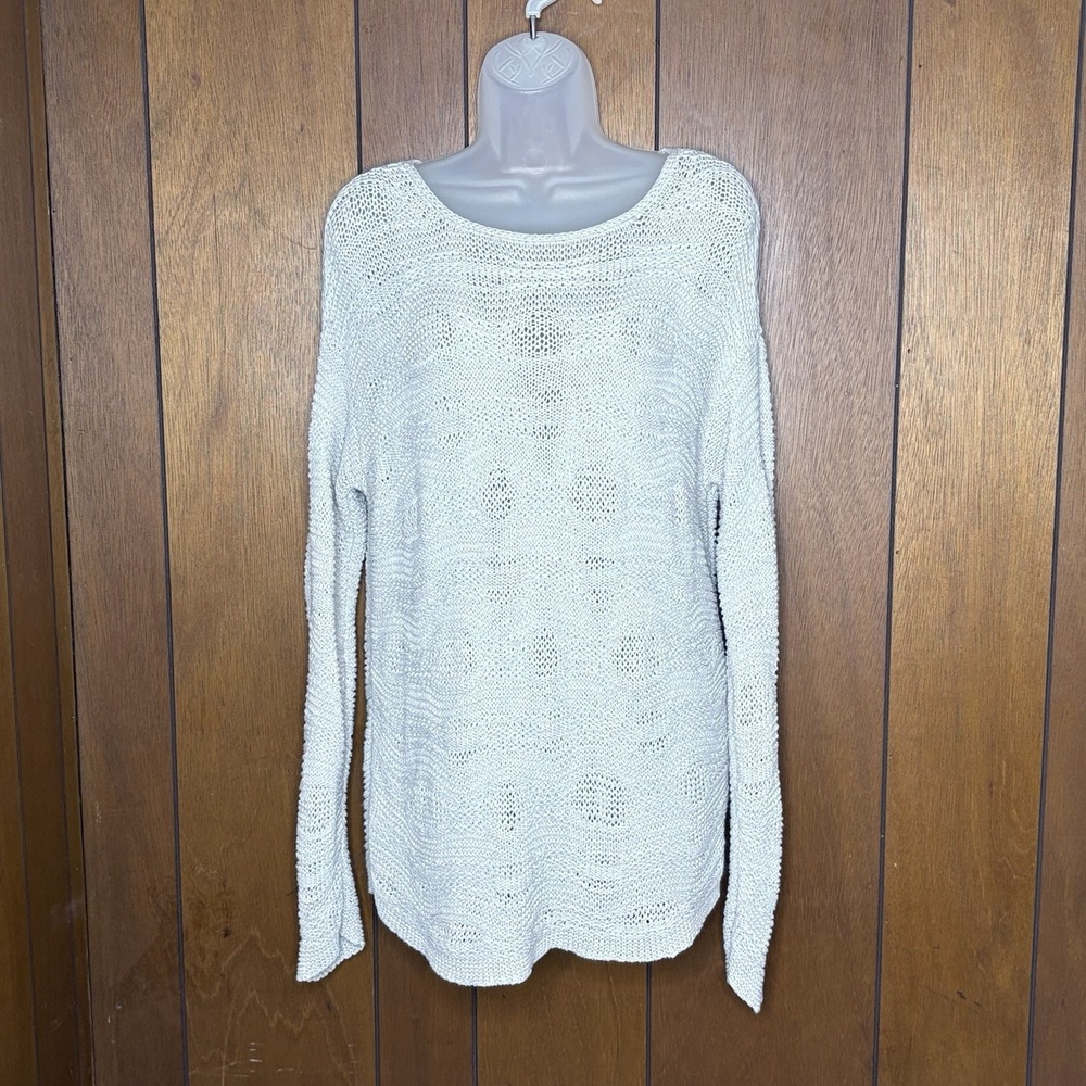 J.Jill Sweater Women S Beige Open Knit Boho Cottagecore Coastal Cozy Lagoon Work